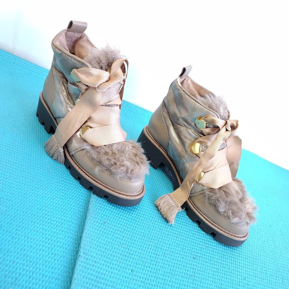 KELSI DAGGER BROOKLYN Womens Gamble Lace Up Booties Faux Fur Size 6